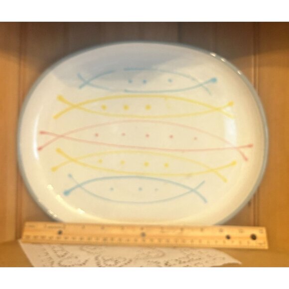 Vintage Harkerware Seafare Oval Serving Stoneware Ceramic Platter Mid Century - Picture 5 of 5